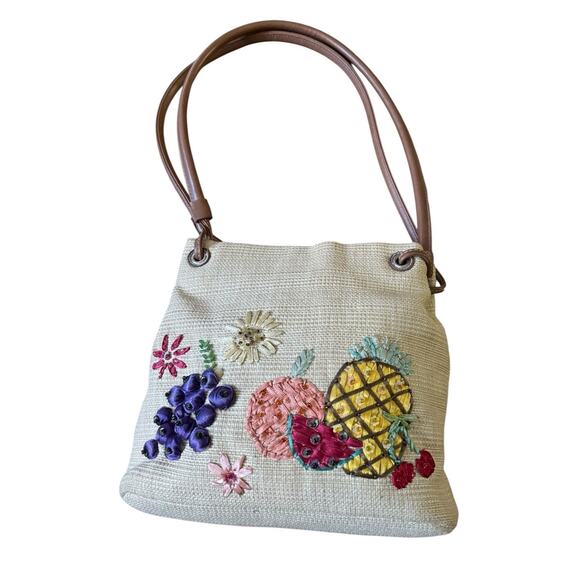 VTG Cherokee Embroidered Bead Pineapple Grapes Fruit Purse Shoulder Handbag - Picture 3 of 8